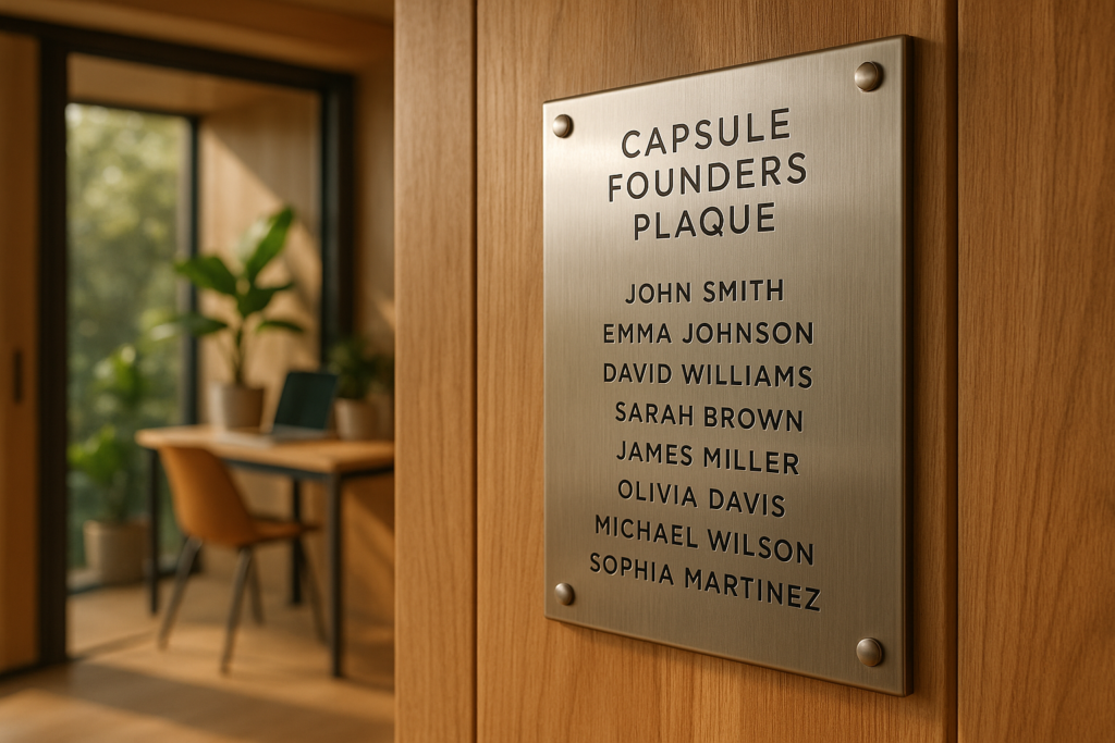 Green Luxe Pods Founder Supporters Plaque